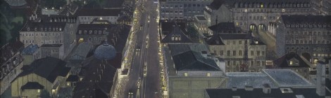 Aussicht vom Bahnhofsturm auf die nächtliche Königstraße und Umgebung, 1931 reinhold Nägele