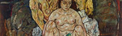Die familie (kauerndes menschenpaar) (1918) Egon Schiele