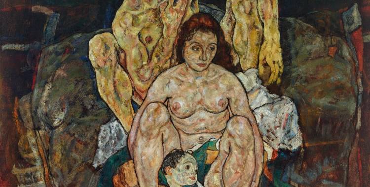 Die familie (kauerndes menschenpaar) (1918) Egon Schiele